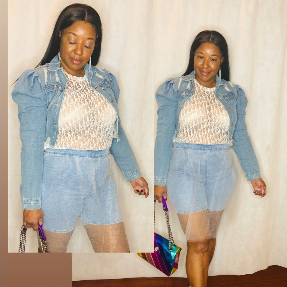 Denim puff shoulder jacket - Picture 3 of 8